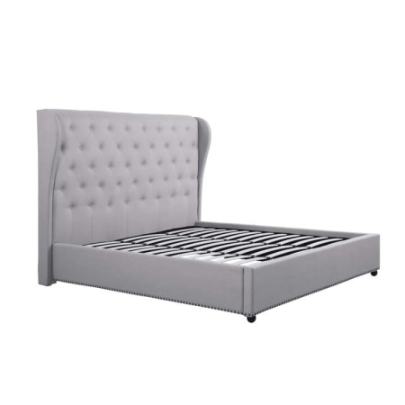 Bed Frame Queen Size in Grey Fabric Upholstered French Provincial High Bedhead