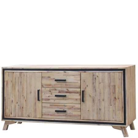 Buffet Sideboard in Silver Brush Colour with Solid Acacia & Veneer Wooden Frame Storage Cabinet with Drawers