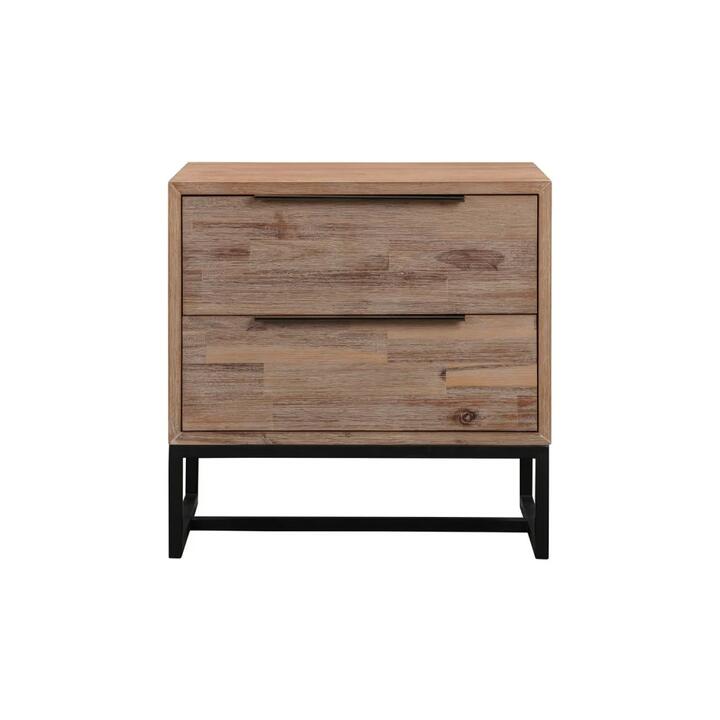 Bedside Table 2 drawers Side Table Solid Acacia Wood Veneered in Tea Colour
