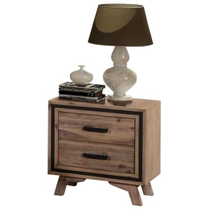Bedside Table 2 drawer Night Stand with Solid Acacia Storage in Sliver Brush Colour