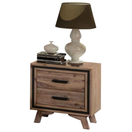 Bedside Table 2 drawer Night Stand with Solid Acacia Storage in Sliver Brush Colour