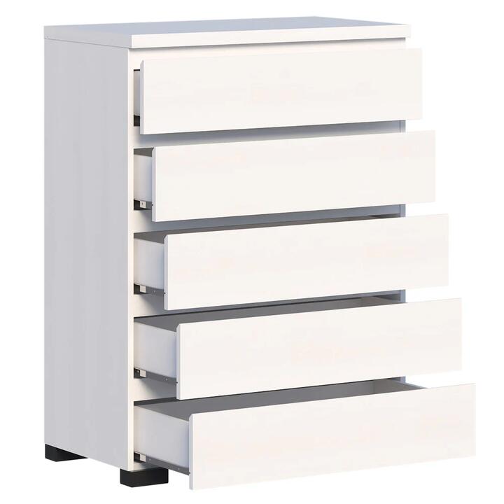 Charles Modern Wooden Chest Of 5-Drawer Tallboy Storage Cabinet White