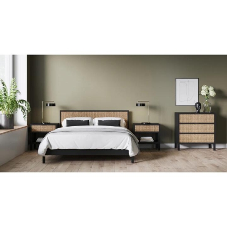 Caledonia Rattan Bed Frame Black Queen Size - Queen