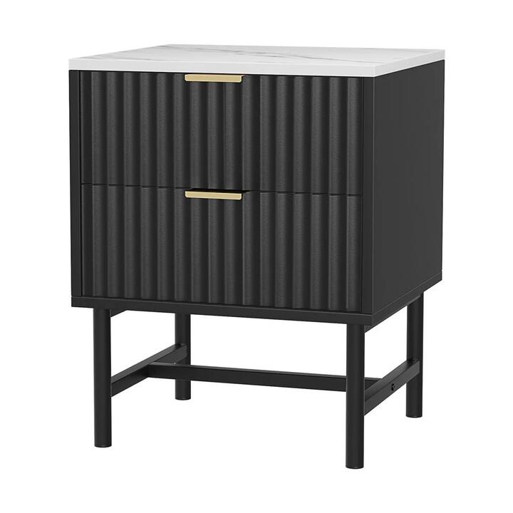 Bedside Nightstand Table 2 Drawers - Black