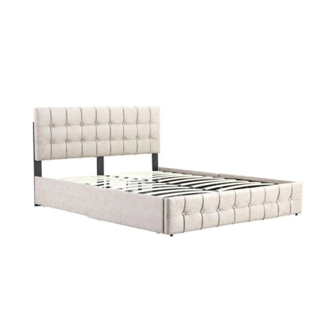 Design Square Button Tufted Modern Bed Frame Double Size With Storage Queen Beige