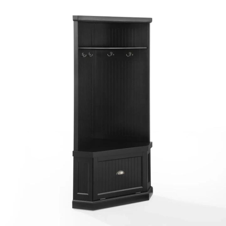 Maestro Furniture Carlo Corner Hall Tree Coat Rack Shoe cabinet Distressed Black