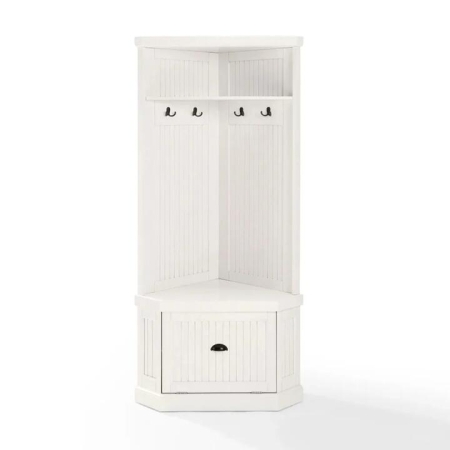 Maestro Furniture Carlo Corner Hall Tree Coat Rack Shoe cabient Distressed White