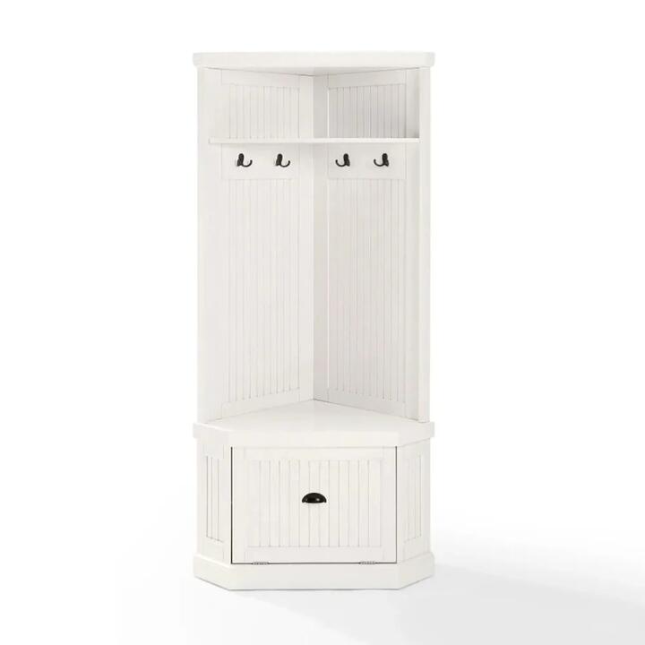 Maestro Furniture Carlo Corner Hall Tree Coat Rack Shoe cabient Distressed White