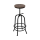 Bar Stool Industrial Round Seat Wood Metal - Black and Brown