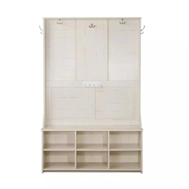 Maestro Furniture Aster Antique 6-Shelves Shoe Storage Cabinet Display Hall Tree Coat Rack - Antique White
