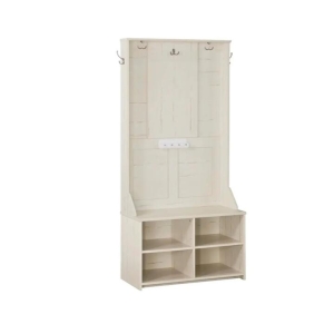 Maestro Furniture Aster Antique 4-Shelves Shoe Storage Cabinet Display Hall Tree Coat Rack - Antique White