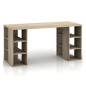 Atlas Study Writing Office Working Computer Desk Table W/ Storage Shelves - Light Sonoma Oak