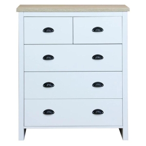 Design Square Ari Modern Chest Of 5-Drawers Tallboy Dresser Storage Cabinet - Oak & White