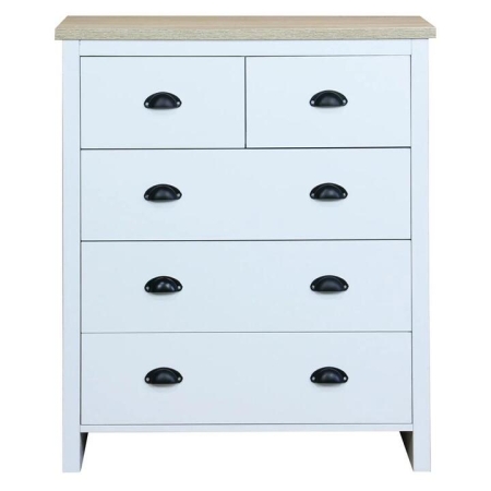 Design Square Ari Modern Chest Of 5-Drawers Tallboy Dresser Storage Cabinet - Oak & White