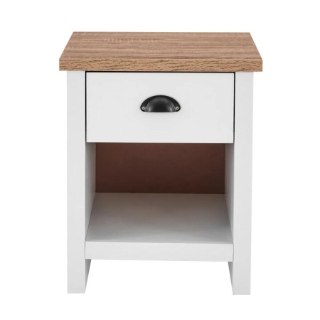 Design Square Ari Modern Bedside Nightstand End Lamp Side Table W/ 1-Drawers - Oak & White