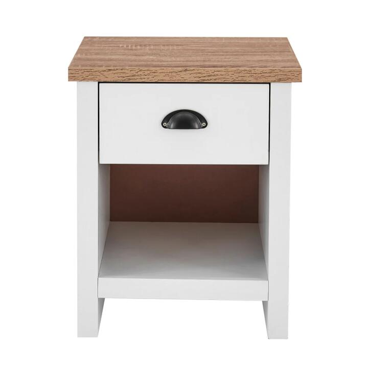 Design Square Ari Modern Bedside Nightstand End Lamp Side Table W/ 1-Drawers - Oak & White