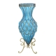 65cm Blue Glass Tall Floor Vase with Metal Flower Stand