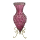 65cm Purple Glass Tall Floor Vase with Metal Flower Stand