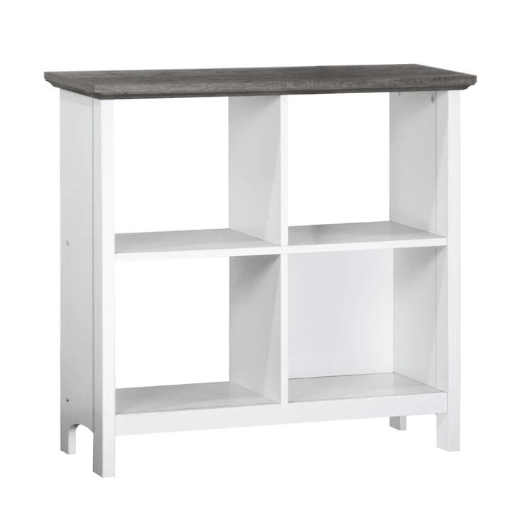 Maestro Furniture Beanca 4-Cube Bookshelf Low Bookcase Display Cabinet - Grey Oak & White