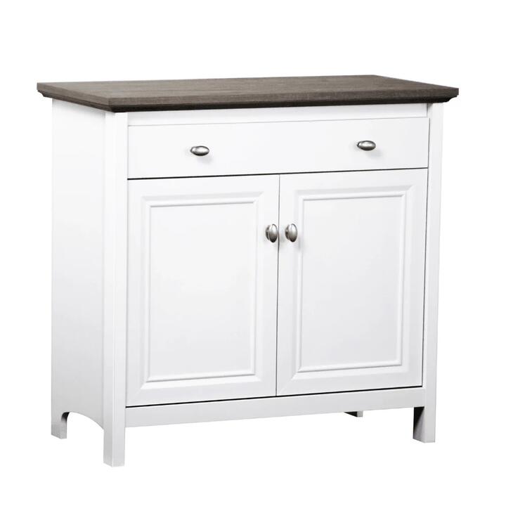 Maestro Furniture Beanca 2-Doors Multi Purpose Credenza Low Cupboard Storage Cabinet - Grey Oak & White