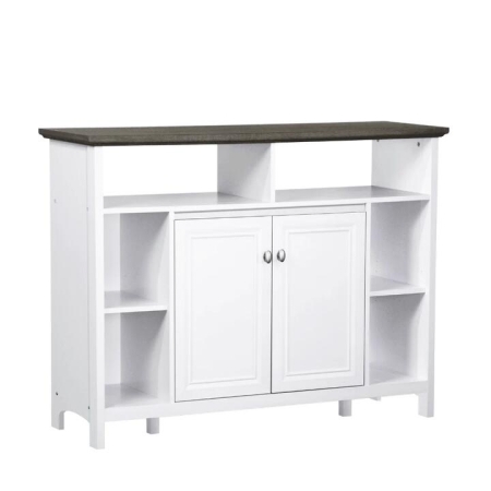 Maestro Furniture Beanca 2-Doors Multi Purpose Large Low Cupboard Storage Cabinet - Grey Oak & White