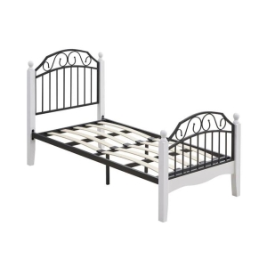 Ashley Single Size Bed Frame Wooden Pole Black Metal Frame - White