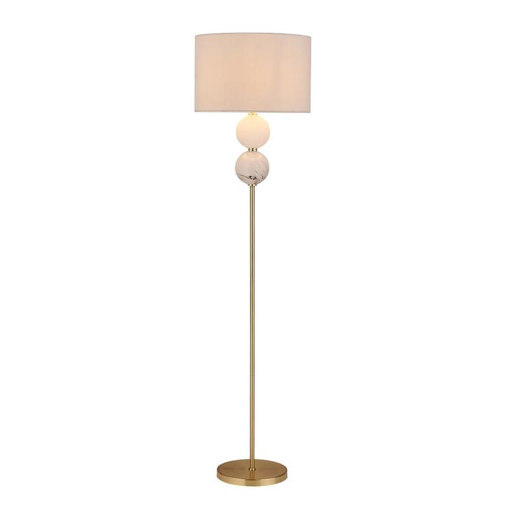 Angie Modern Fabric Shade Orbs Design Metal Floor Lamp Light Brass