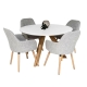 HomeStar 5Pc Dining Set Morrison Round Dining Table 120cm W/ 4 Pc Milan Fabric Dining Chairs Light Grey
