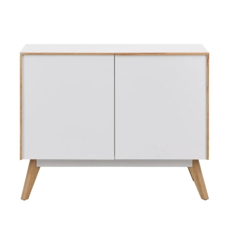 Design Square Autumn Scanvinadian Small Sideboard Buffet Unit Storage Cabinet W/ 2-Doors - White/Oak
