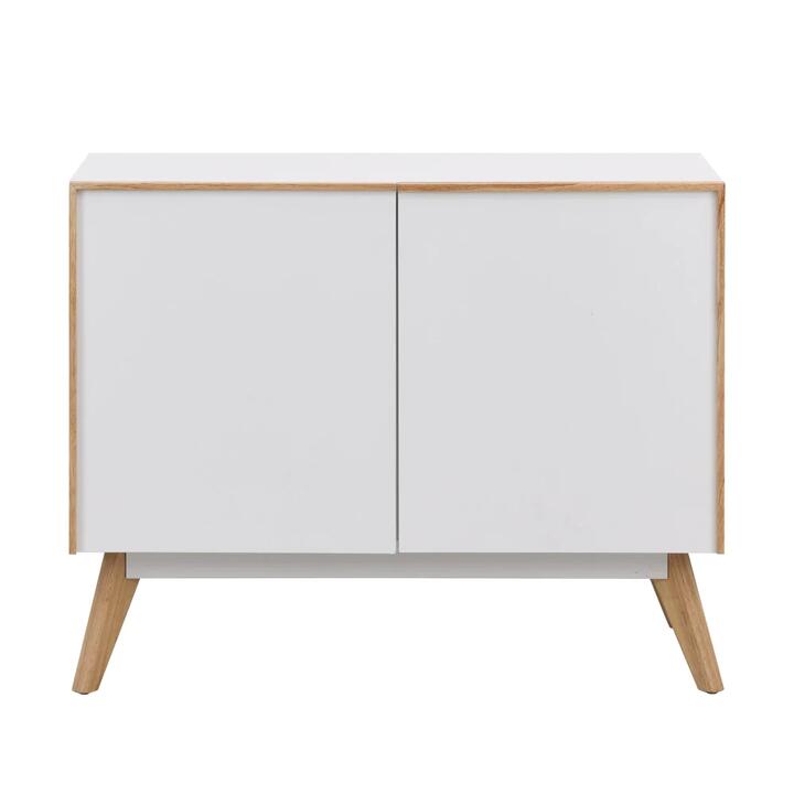 Design Square Autumn Scanvinadian Small Sideboard Buffet Unit Storage Cabinet W/ 2-Doors - White/Oak