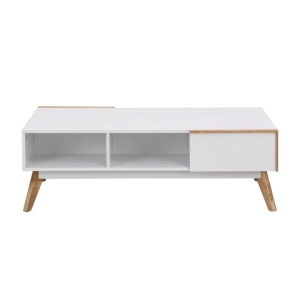 Design Square Autumn Scandinavian Rectangular Coffee Table W/ 2-Drawers - White/Oak