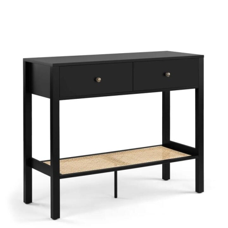 Design Square Azriel Wooden Hallway Console Hall Table W/ 2-Drawers - Black/Rattan