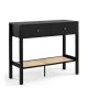 Design Square Azriel Wooden Hallway Console Hall Table W/ 2-Drawers - Black/Rattan