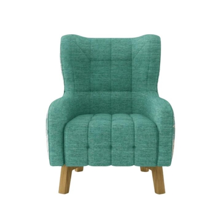 Armchair High back Lounge Accent Chair Designer Printed Fabric with Wooden Leg