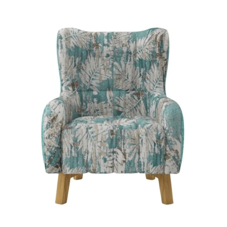Armchair High back Lounge Accent Chair Designer Printed Fabric Upholstery with Wooden Leg