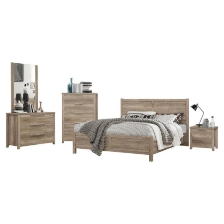 5 Pieces Bedroom Suite Natural Wood Like MDF Structure Double Size Oak Colour Bed
