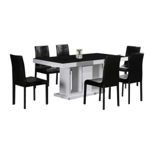 7 Pieces Dining Suite Dining Table & 6X Black Chairs in Rectangular Shape High Glossy MDF Wooden Base Combination of Black & White Colour