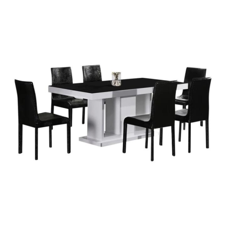 7 Pieces Dining Suite Dining Table & 6X Black Chairs in Rectangular Shape High Glossy MDF Wooden Base Combination of Black & White Colour