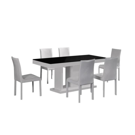 7 Pieces Dining Suite Dining Table & 6X white Chairs in Rectangular Shape High Glossy MDF Wooden Base Combination of Black & White Colour