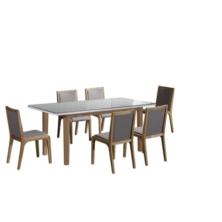 7 Pieces Dining Suite Dining Table & 6X Chairs in White Top High Glossy Wooden Base