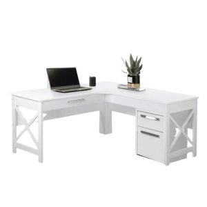 Maestro Furniture Andy L-Shaped Office Computer Manage Executive Working Desk W/ Mobile Pedestal - Distressed White