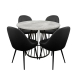 HomeStar 5Pcs Dining Set Round Faux Cement Dining Table W/ 4 Dining Chair Black PU