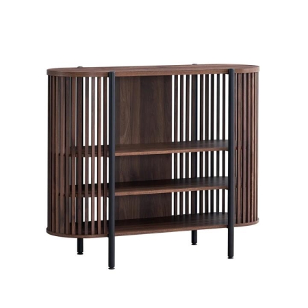 Design Square Ailani Wooden Sideboard Buffet Unit Storage Cabinet 3-Tier Shelves 120cm Slat Walnut