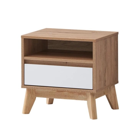 Design Square Audrey Wooden Nightstand Bedside Table W/ 1-Drawer Oak/White