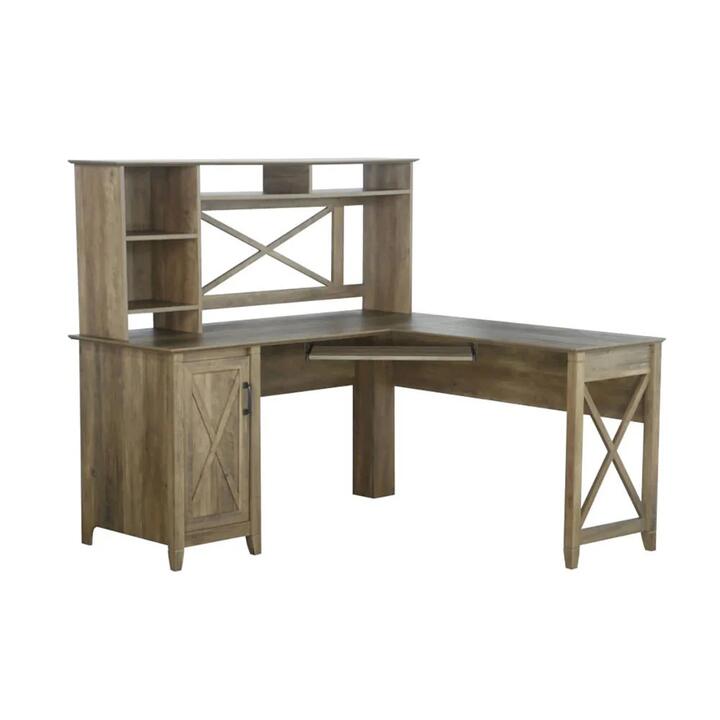 Maestro Furniture Axel L-Shape Computer Working Home Office Desk W/ Hutch Rustic Oak