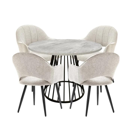 HomeStar 5Pc Dining Set Matilda Round Dining Table 110cm Faux Cement W/ 4Pc Luka Fabric Dining Chair Coconut