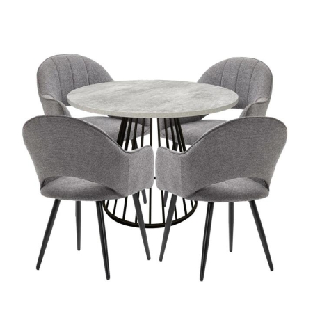 HomeStar 5Pc Dining Set Matilda Round Dining Table 110cm Faux Cement W/ 4Pc Luka Fabric Dining Chair Grey