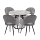 HomeStar 5Pc Dining Set Matilda Round Dining Table 110cm Faux Cement W/ 4Pc Luka Fabric Dining Chair Grey