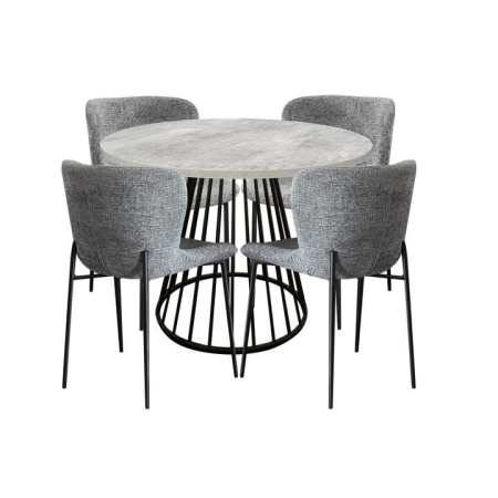 HomeStar 5Pc Dining Set Matilda Round Dining Table 110cm Faux Cement W/ 4Pc Sonata Fabric Dining Chair Grey