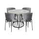 HomeStar 5Pc Dining Set Matilda Round Dining Table 110cm Faux Cement W/ 4Pc Sonata Fabric Dining Chair Grey
